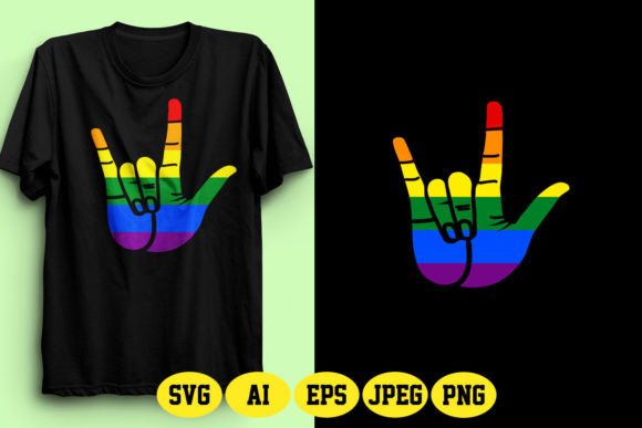 ASL Love You Hand with Pride Flag 2 Graphics for T-Shirt Designs
