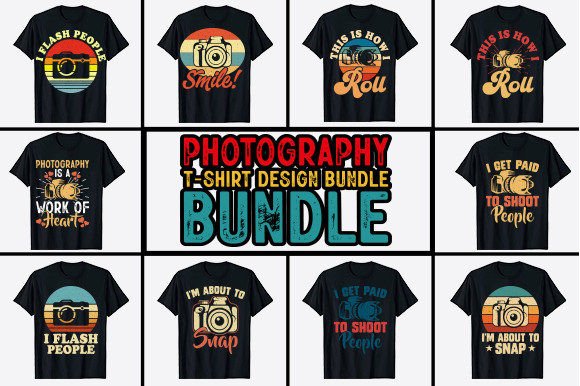 Camera Photography T-shirt Design Bundle Graphics for Content Publishers