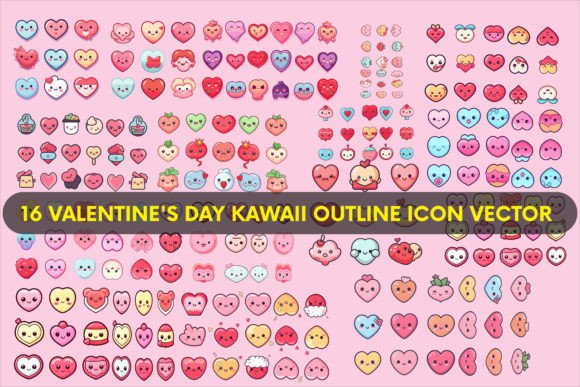 Kawaii Love Heart Icon Set Bundle Vector Graphics for Crafts