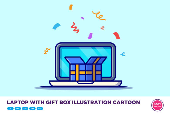 Laptop With Gift Box Graphics for Modern Design