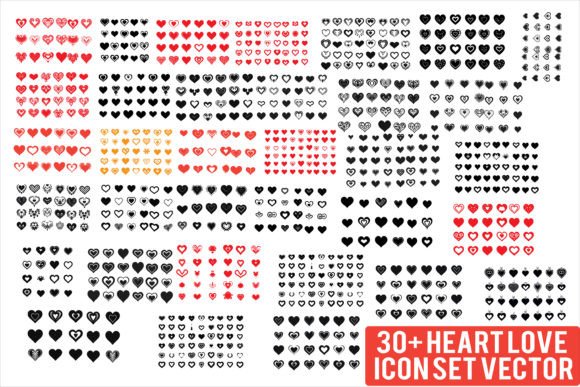 Love Heart Symbol Ions Bundle Set Vector Graphics for Crafts