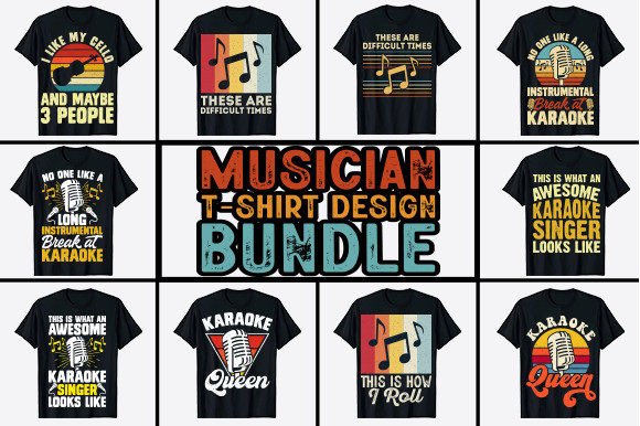 Music Musician T-shirt Designs Bundle Graphics for Content Publishers